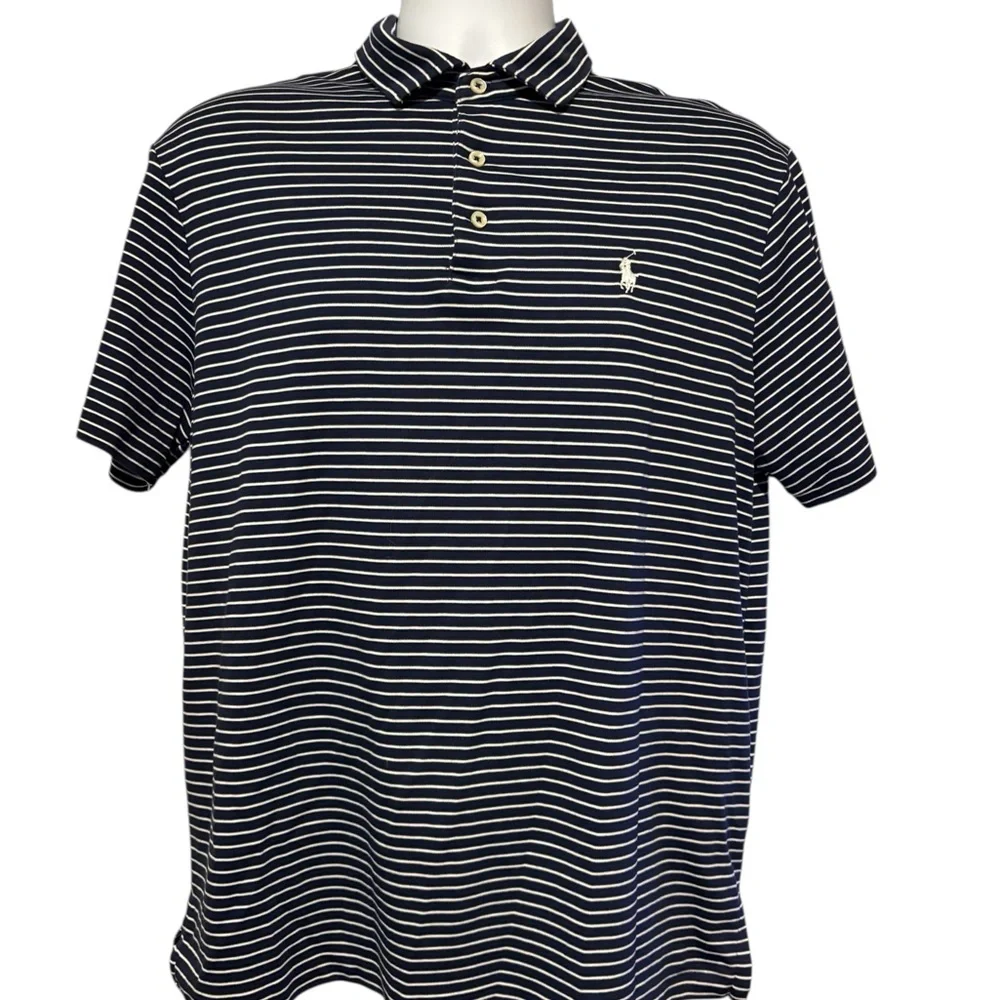 Men’s Polo Ralph Lauren Navy and White Striped Polo Shirt L